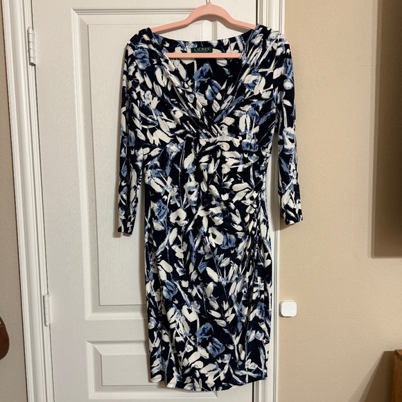 Lauren Ralph Lauren Wear to Work Blue Print Blue/White Dress - Picture 1 of 3